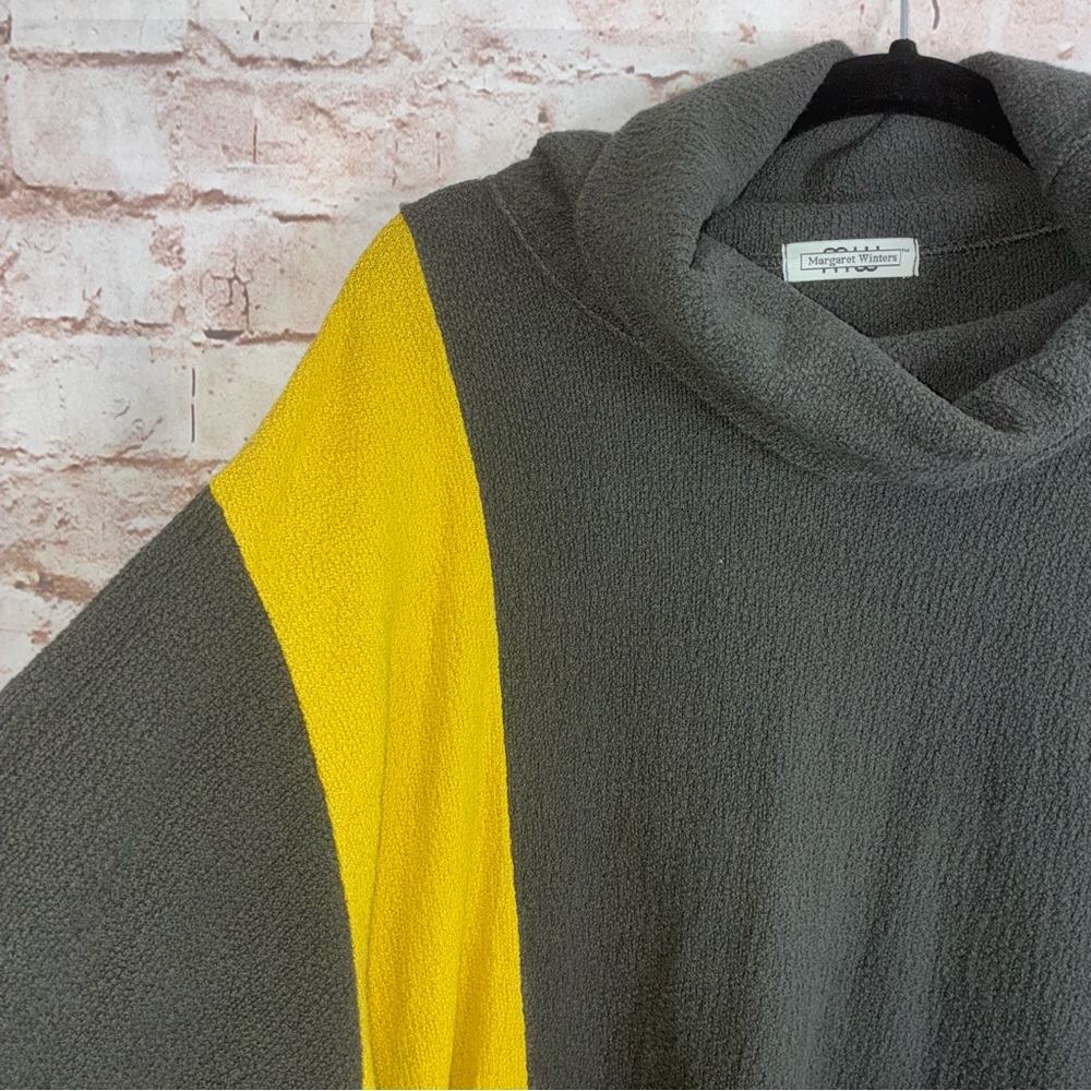 Margaret Winters Colorblock Cowl Neck Lagenlook Sweater in Gray Yellow Size 2X - Picture 2 of 7
